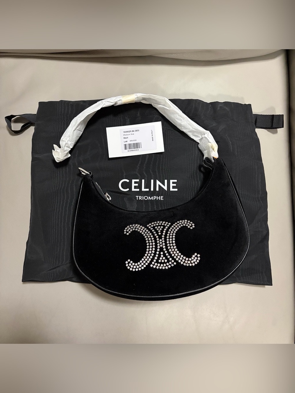 Celine Ava Triomphe Strass Velvet Shoulder Bag - Picture 11 of 11